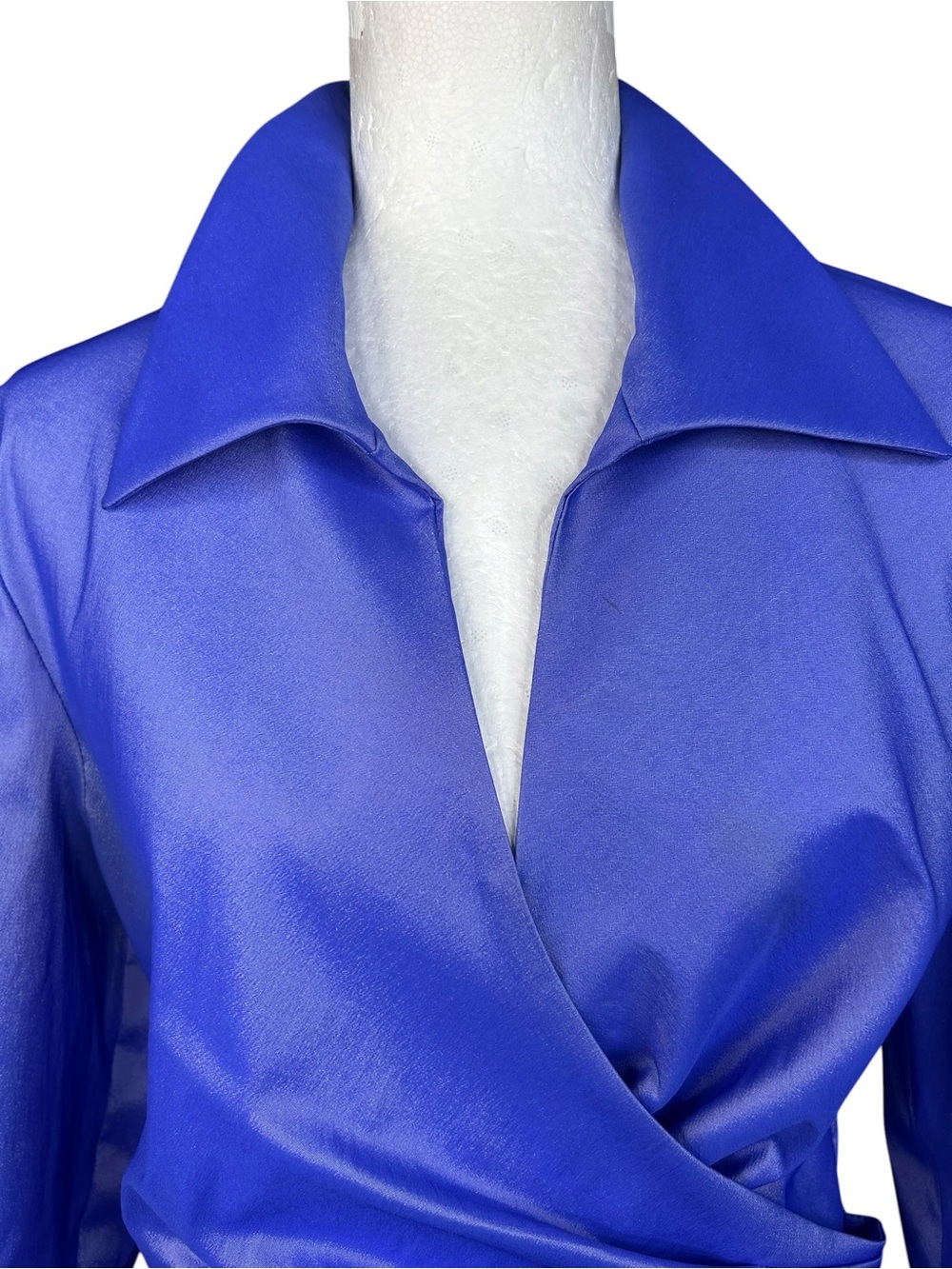 Tadashi Shoji Vintage Taffeta Ruched Faux Wrap Blouse 12 Elegant Evening - Picture 7 of 12